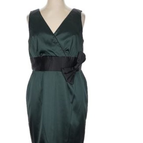 Eliza J Cocktail Dress, Velvet Green wBlack Detail, Sleeveless, Sheath, 16W - Picture 1 of 7